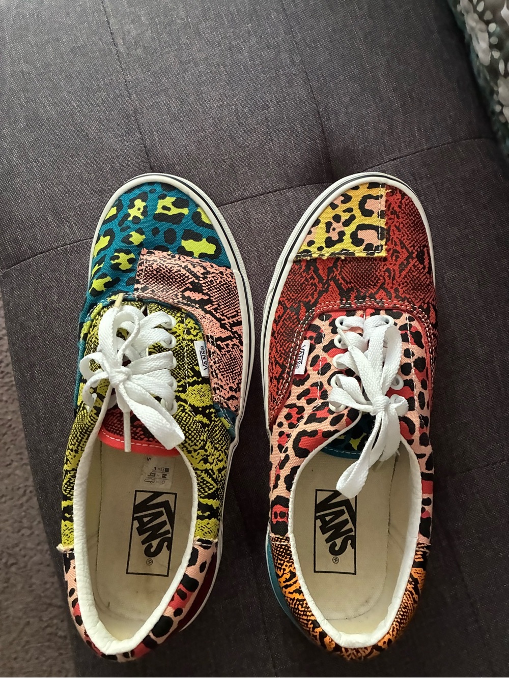 Vans Patchwork Animal Print Low-Top Sneakers in Teal, Yellow, Red, Pink, Black